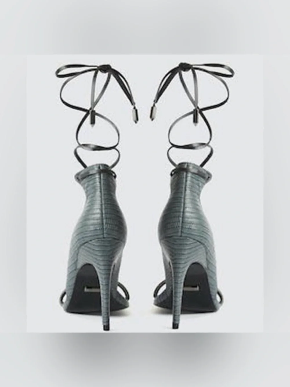 REISS Coco Ankle Tie Lizard Embossed Leather Sandals Heels Grey 37 US 6.5 / 7